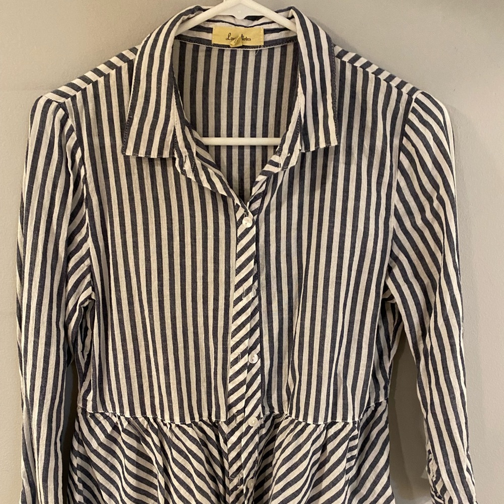 Love Notes Blue and White Stripped Button Down Blouse